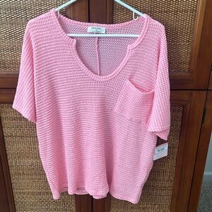 Waffle Knit Short Sleeve VNeck